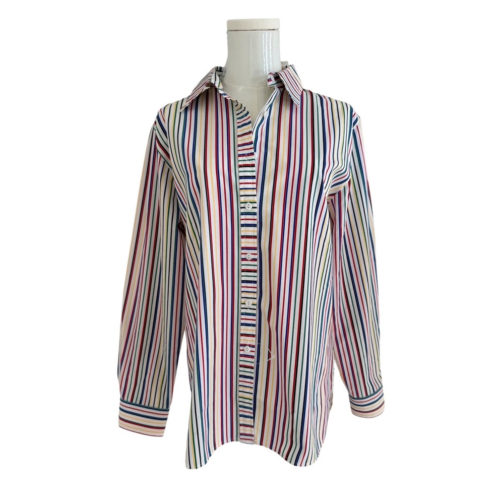 Foxcroft Womens Wrinkle Free Classic Fit Striped Button Down Shirt Multi Size 8